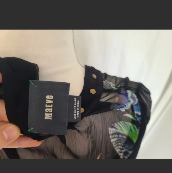 Anthropologie Maeve Black Green Nighttime Florals Sheer Dress US 8 - Picture 6 of 9